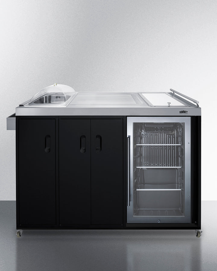 Mobile Outdoor Kitchenette With Refrigerator, Sink, Storage Cabinet, And Slide-Out Waste Bins - CARTOS54LG Summit