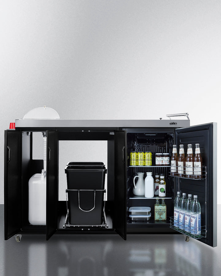 Mobile Outdoor Kitchenette With Refrigerator, Sink, Storage Cabinet, And Slide-Out Waste Bins - CARTOS54LS Summit