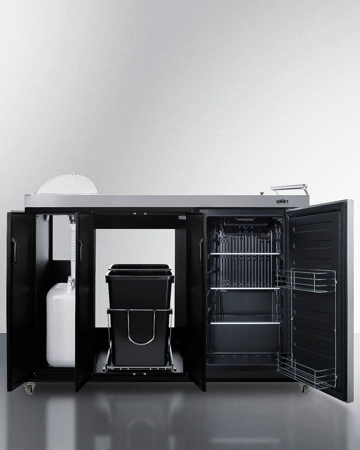 Mobile Outdoor Kitchenette With Refrigerator, Sink, Storage Cabinet, And Slide-Out Waste Bins - CARTOS54LS Summit