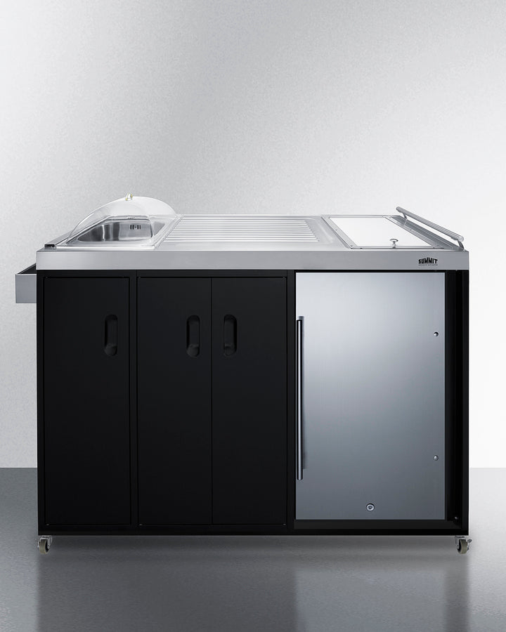 Mobile Outdoor Kitchenette With Refrigerator, Sink, Storage Cabinet, And Slide-Out Waste Bins - CARTOS54LS Summit