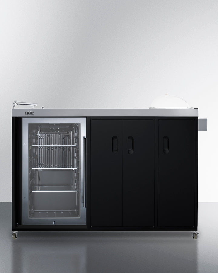 Mobile Outdoor Kitchenette With Refrigerator, Sink, Storage Cabinet, And Slide-Out Waste Bins - CARTOS54RG Summit