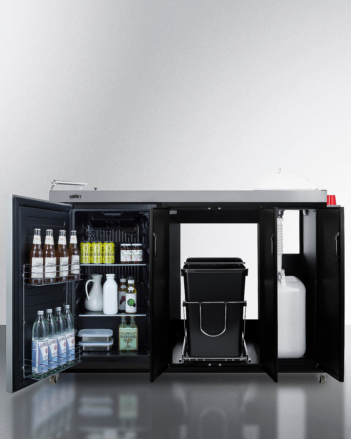 Mobile Outdoor Kitchenette With Refrigerator, Sink, Storage Cabinet, And Slide-Out Waste Bins - CARTOS54RS Summit