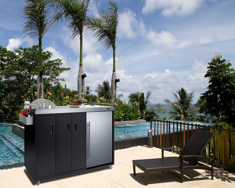 Mobile Outdoor Kitchenette With Refrigerator, Sink, Storage Cabinet, And Slide-Out Waste Bins - CARTOS54LG Summit