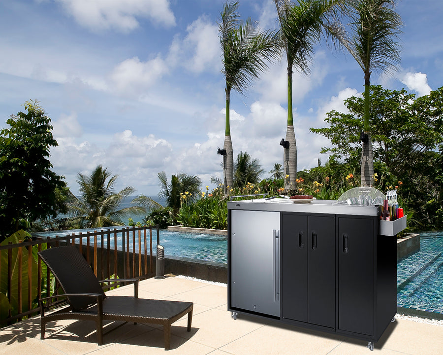 Mobile Outdoor Kitchenette With Refrigerator, Sink, Storage Cabinet, And Slide-Out Waste Bins - CARTOS54RS Summit