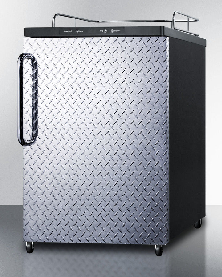 Freestanding  Beer Dispenser, Auto Defrost With Digital Thermostat, Diamond Plate Door, Tb Handle, And Black Cabinet - SBC635MNKDPL Summit