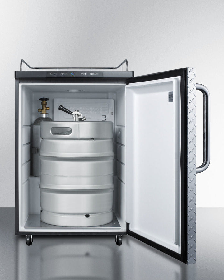 Freestanding  Beer Dispenser, Auto Defrost With Digital Thermostat, Diamond Plate Door, Tb Handle, And Black Cabinet - SBC635MNKDPL Summit