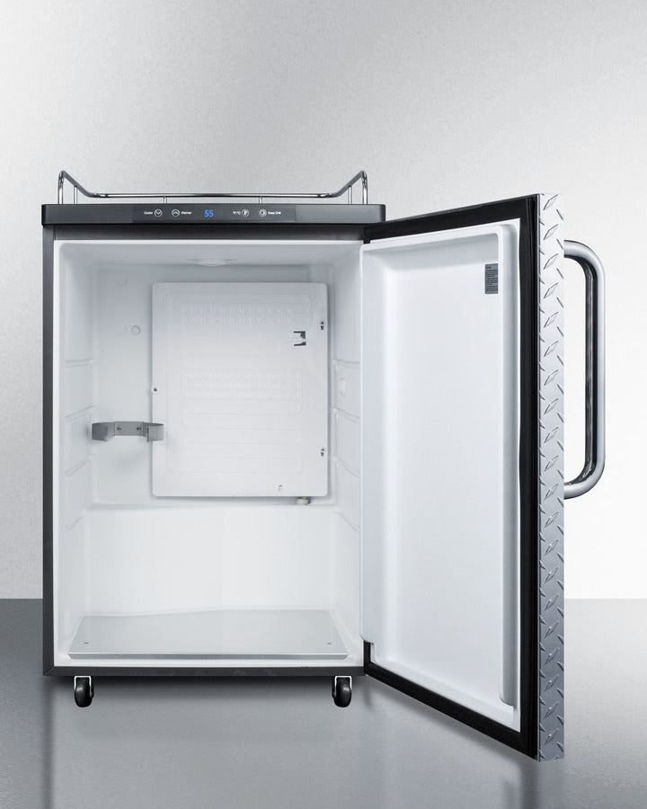 Freestanding  Beer Dispenser, Auto Defrost With Digital Thermostat, Diamond Plate Door, Tb Handle, And Black Cabinet - SBC635MNKDPL Summit