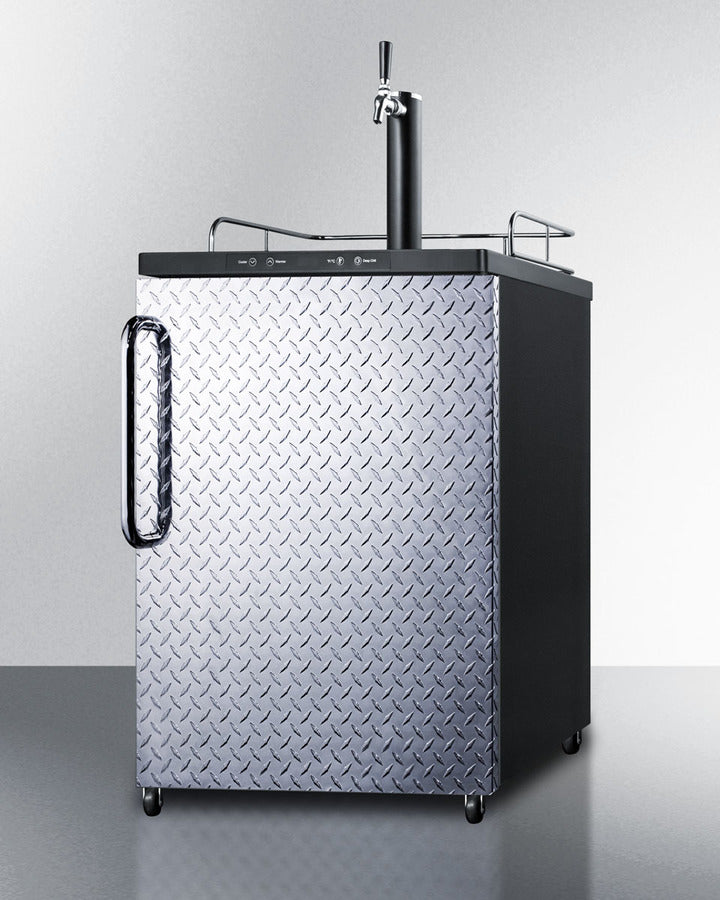 Freestanding  Beer Dispenser, Auto Defrost With Digital Thermostat, Diamond Plate Door, Towel Bar Handle And Black Cabinet - SBC635MDPL Summit