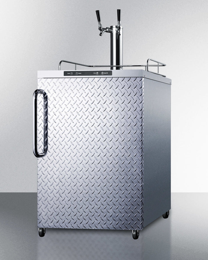 Freestanding  Outdoor Beer Dispenser, Auto Defrost With Digital Thermostat, Stainless Steel Wrapped Cabinet, Diamond Plate Door, Towel Bar Handle, And Dual Tap System - SBC635MOSDPLTWIN Summit
