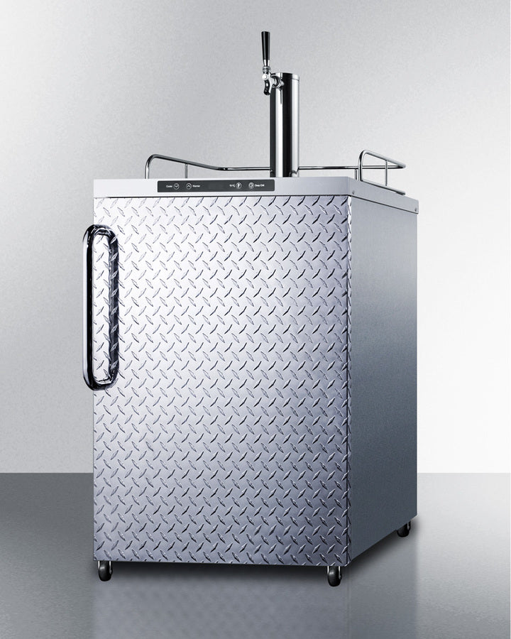 Freestanding  Outdoor Beer Dispenser, Auto Defrost With Digital Thermostat, Stainless Steel Wrapped Cabinet, Diamond Plate Door, And Towel Bar Handle - SBC635MOSDPL Summit