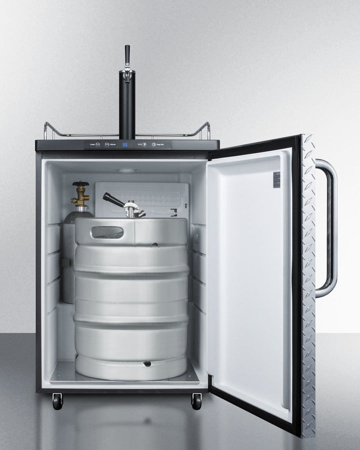 Freestanding  Beer Dispenser, Auto Defrost With Digital Thermostat, Diamond Plate Door, Towel Bar Handle And Black Cabinet - SBC635MDPL Summit