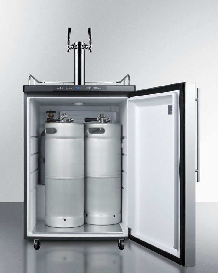 Built-In  Beer Dispenser, Auto Defrost With Digital Thermostat, Dual Tap System, Stainless Steel Door, Thin Handle, And Black Cabinet - SBC635MBISSHVTWIN Summit