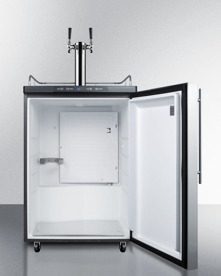 Built-In  Beer Dispenser, Auto Defrost With Digital Thermostat, Dual Tap System, Stainless Steel Door, Thin Handle, And Black Cabinet - SBC635MBISSHVTWIN Summit