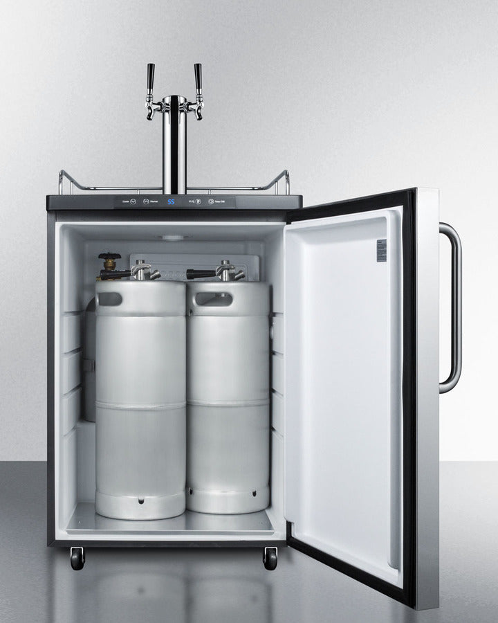 Built-In  Beer Dispenser, Auto Defrost With Digital Thermostat, Dual Tap System, Stainless Steel Door, Towel Bar Handle, And Black Cabinet - SBC635MBISSTBTWIN Summit