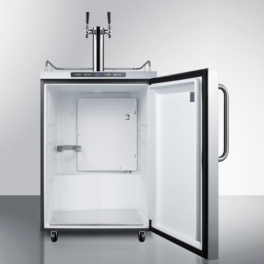 Freestanding  Outdoor Beer Dispenser, Auto Defrost With Digital Thermostat, Stainless Steel Wrapped Exterior, Towel Bar Handle, And Dual Tap System - SBC635MOSTWIN Summit