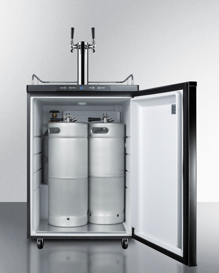 Freestanding  Beer Dispenser, Auto Defrost With Digital Thermostat, Black Exterior Finish, And Dual Tap System - SBC635MTWIN Summit