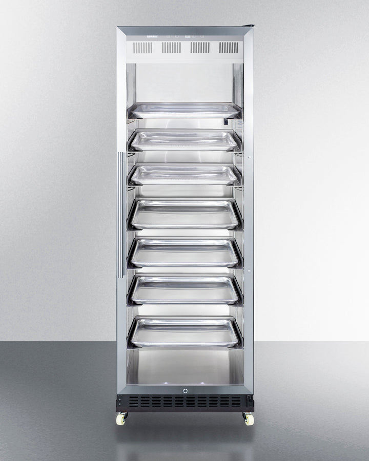 24'' Wide Upright Mini Reach-In Beverage Center With Stainless Steel Interior And Exterior Cabinet, Glass Door, And Dolly - SCR1401RICSS Summit Commercial