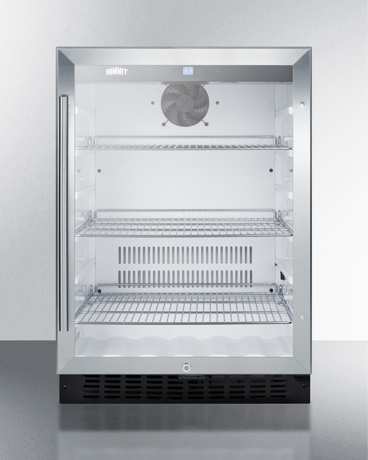 Built-In Undercounter Glass Door Beverage Refrigerator With Digital Controls, Lock, And Black Cabinet - SCR2464 Summit