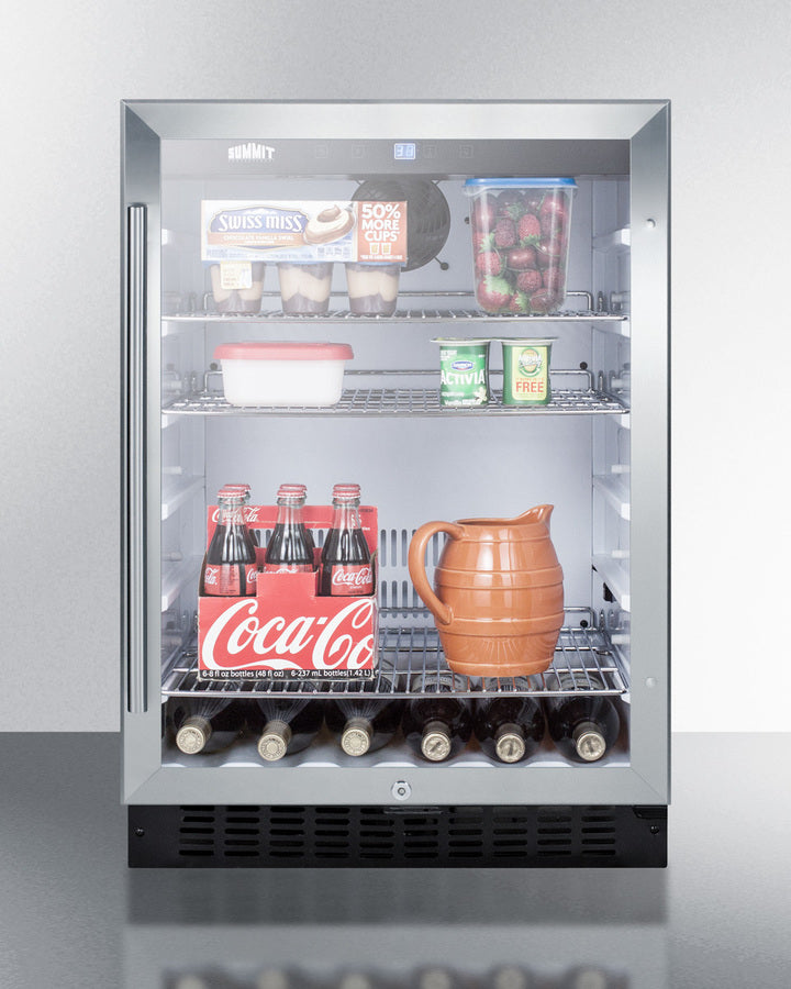 Built-In Undercounter Glass Door Beverage Refrigerator With Digital Controls, Lock, And Black Cabinet - SCR2464 Summit