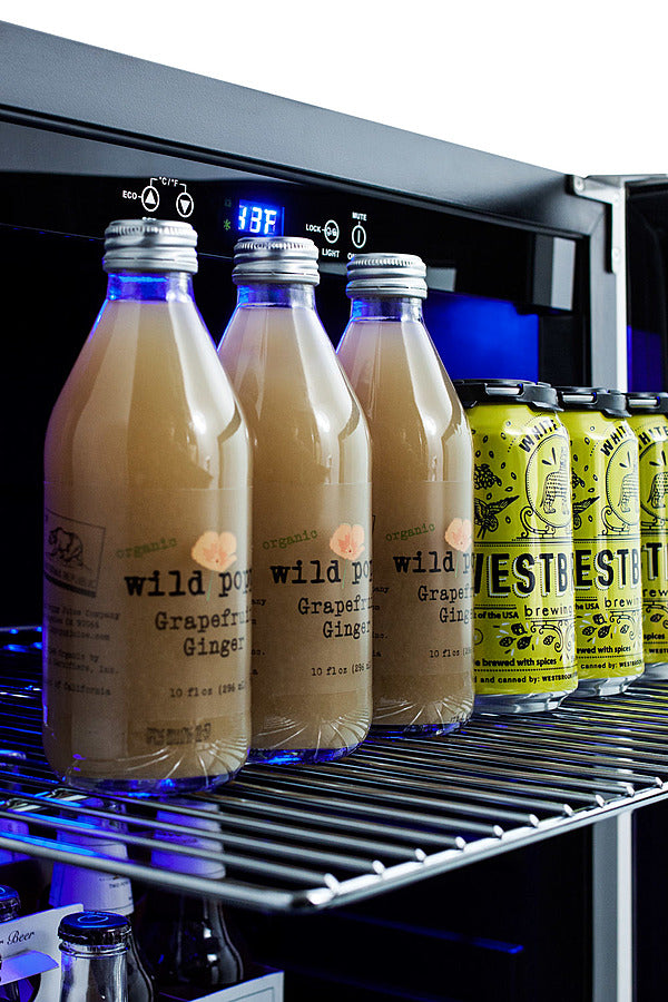 Built-In Undercounter Beverage Refrigerator With Seamless Trimmed Glass Door, Digital Controls, Lock, And Black Cabinet - SCR2466B Summit