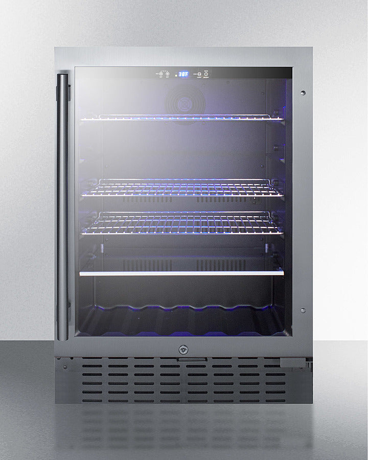 Built-In Undercounter Beverage Refrigerator With Seamless Trimmed Glass Door, Digital Controls, Lock, And Black Cabinet - SCR2466B Summit