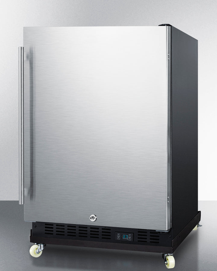 Mini Reach-In Beverage Center With Black Cabinet, Stainless Steel Door, And Dolly - SCR610BLSDRI Summit Commercial