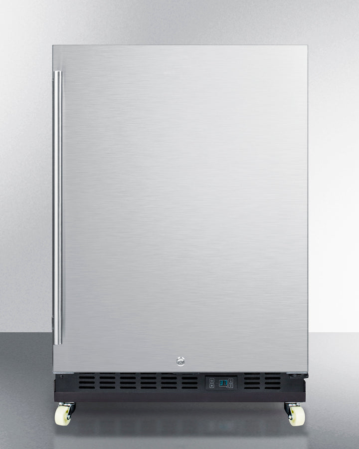 Mini Reach-In Beverage Center With Black Cabinet, Stainless Steel Door, And Dolly - SCR610BLSDRI Summit Commercial