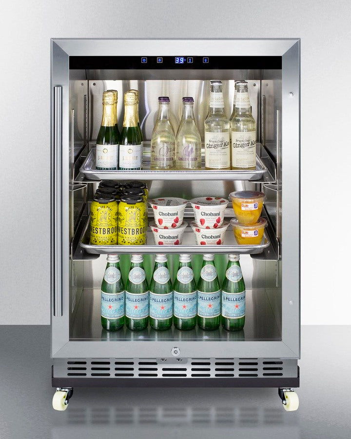 Commercial Outdoor Mini Reach-In Beverage Center With Glass Door, Stainless Steel Cabinet, And Dolly - SCR611GLOSRI Summit Commercial