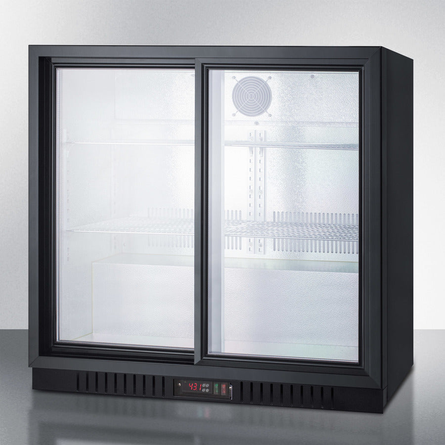Commercial Back Bar Beverage Center For Freestanding Use, With Sliding Glass Doors And Black Cabinet - SCR700B Summit Commercial