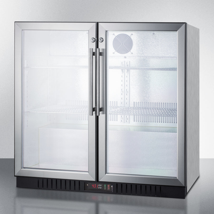 Commercial Back Bar Beverage Center For Freestanding Use, With Self-Closing French Doors And Stainless Steel Wrapped Cabinet - SCR7012DBCSS Summit Commercial