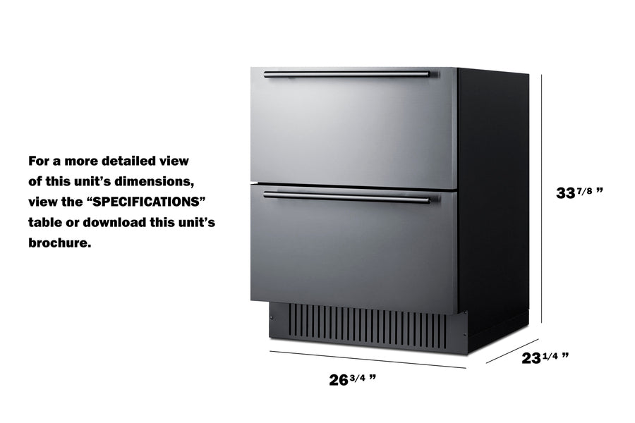 27'' Wide Built-In Undercounter 2-Drawer Outdoor Refrigerator - SPR275OS2D Summit