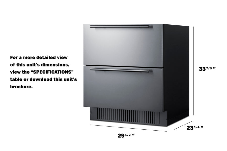 30'' Wide Built-In Undercounter 2-Drawer Outdoor Refrigerator - SPR3032D Summit