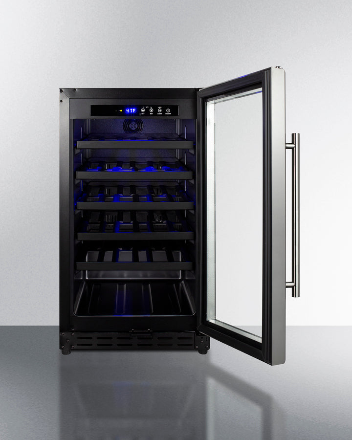 18'' Wide ADA Compliant Wine Cellar  With Stainless Steel Cabinet, Digital Controls, And LED Lighting - SWC1840BCSSADA Summit