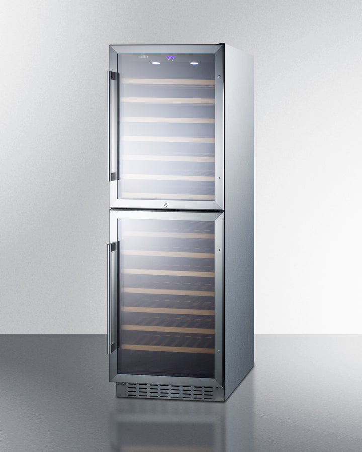 Dual Zone 118 Bottle Wine Cellar With Two Glass Doors And Stainless Steel Wrapped Cabinet - SWC1875BCSS Summit