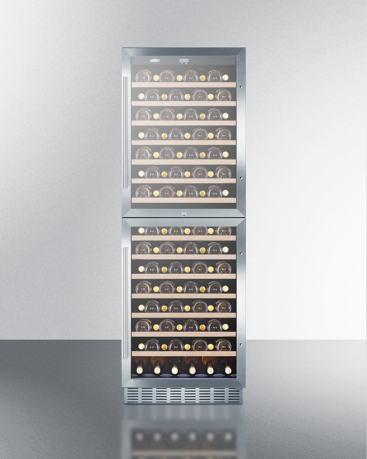 Dual Zone 118 Bottle Wine Cellar With Two Glass Doors And Stainless Steel Wrapped Cabinet - SWC1875BCSS Summit