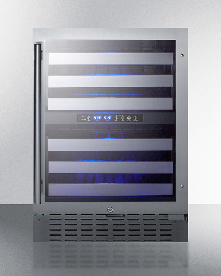 Dual Zone Built-In Wine Cellar With Seamless Ss Trimmed Glass Door, Full Extension Shelves, Digital Thermostat, And Black Cabinet - SWC532BLBIST Summit