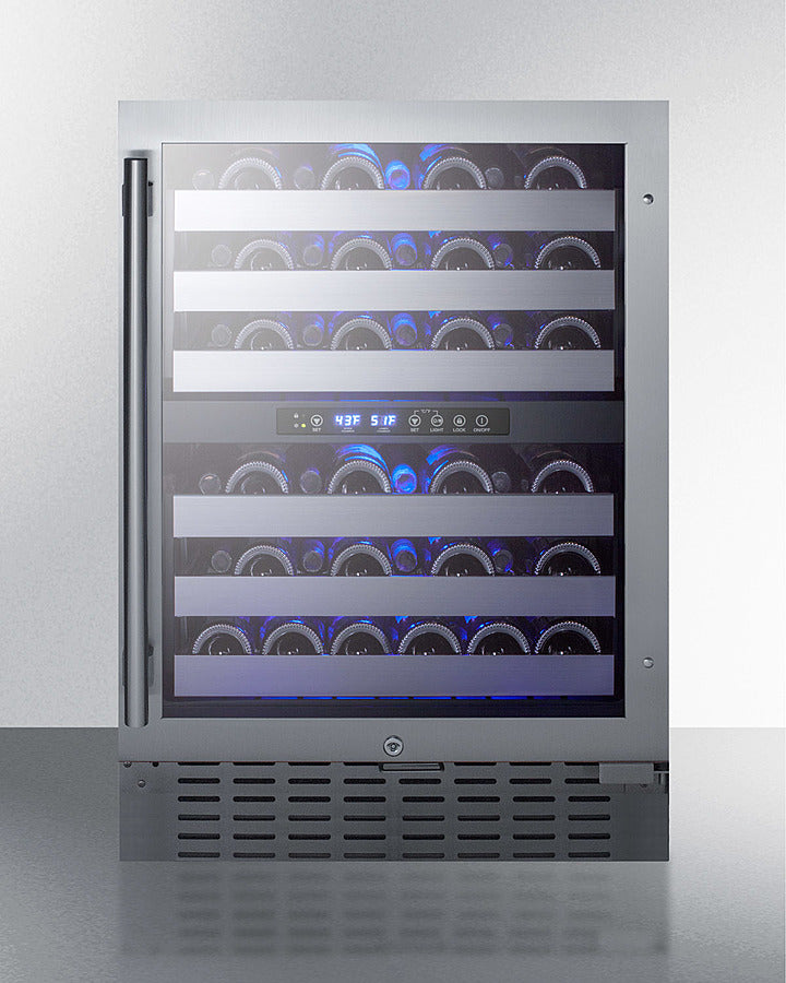 Dual Zone Built-In Wine Cellar With Seamless Ss Trimmed Glass Door, Full Extension Shelves, Digital Thermostat, And Stainless Steel Cabinet - SWC532BLBISTCSS Summit