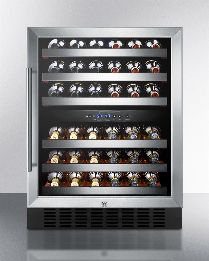 Dual Zone Built-In Wine Cellar With Digital Thermostat, Stainless Steel Trimmed Shelves, And Stainless Steel Wrapped Cabinet - SWC530BLBISTCSS Summit
