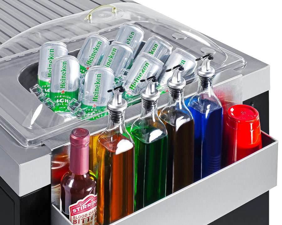 Mobile Outdoor Kitchenette With Refrigerator, Sink, Storage Cabinet, And Slide-Out Waste Bins - CARTOS54RS Summit