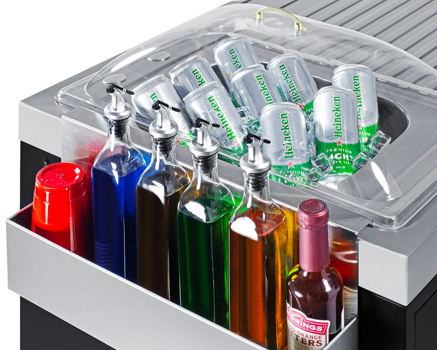 Mobile Outdoor Kitchenette With Refrigerator, Sink, Storage Cabinet, And Slide-Out Waste Bins - CARTOS54LG Summit