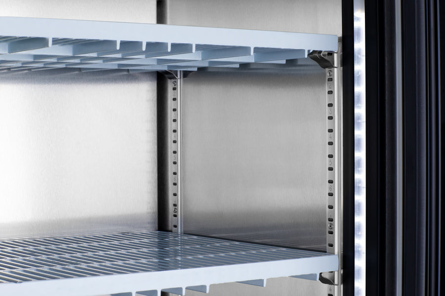 Commercial Glass Door Beverage Center In Slim Fit With Stainless Steel Interior & Exterior, Left Hand Door Swing - SCR1105LH Summit Commercial