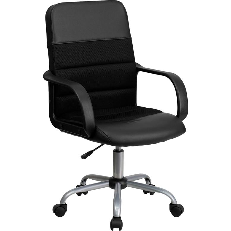 Mid-Back Black LeatherSoft and Mesh Swivel Task Office Chair with Arms - Flash Furniture