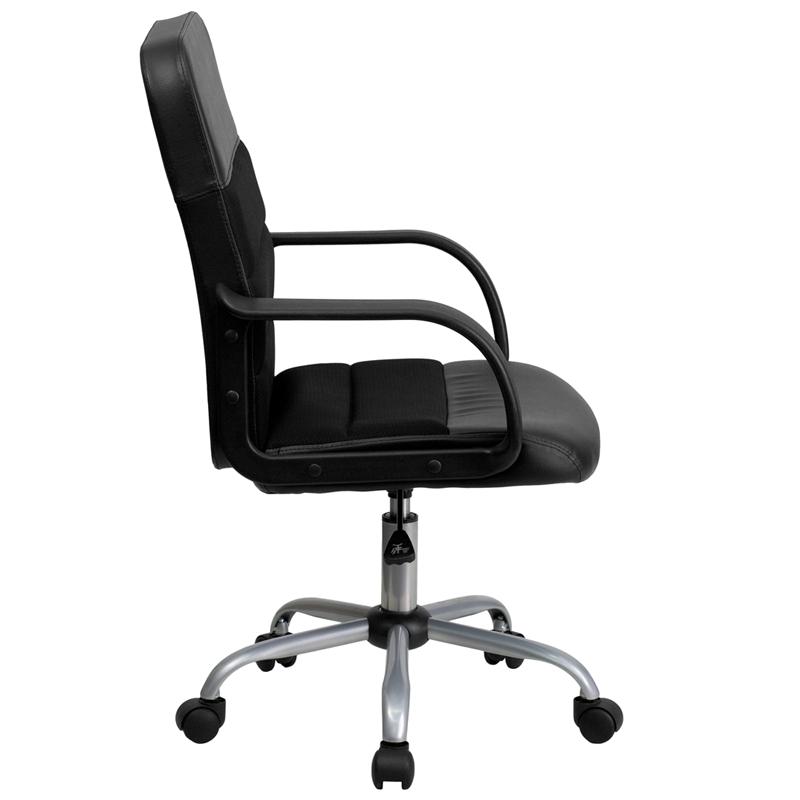 Mid-Back Black LeatherSoft and Mesh Swivel Task Office Chair with Arms - Flash Furniture