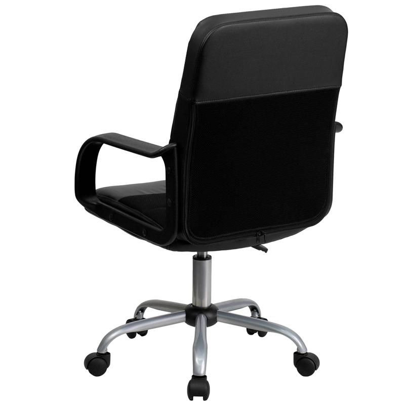 Mid-Back Black LeatherSoft and Mesh Swivel Task Office Chair with Arms - Flash Furniture
