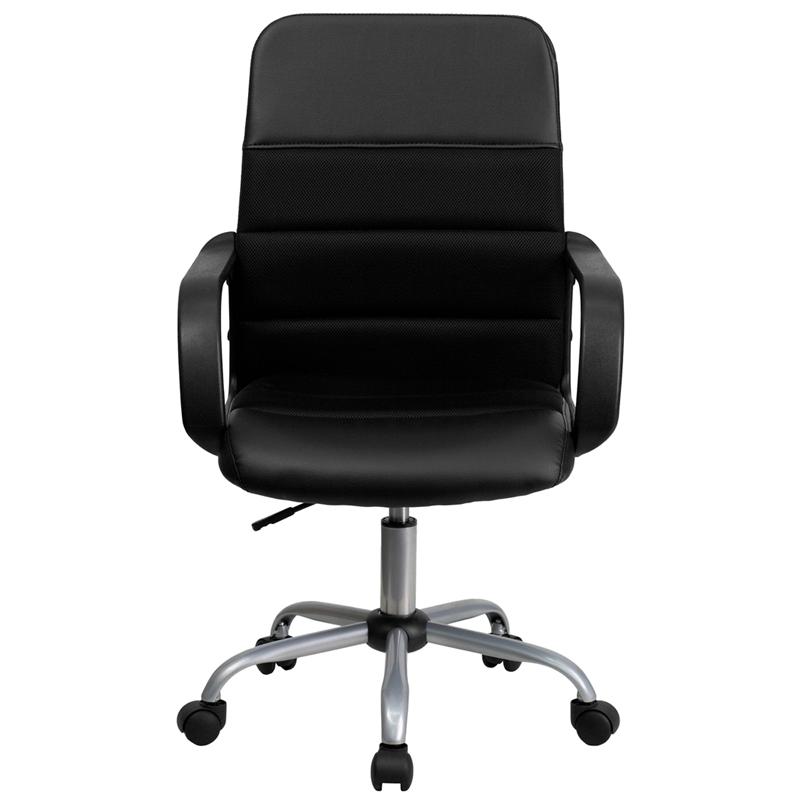 Mid-Back Black LeatherSoft and Mesh Swivel Task Office Chair with Arms - Flash Furniture