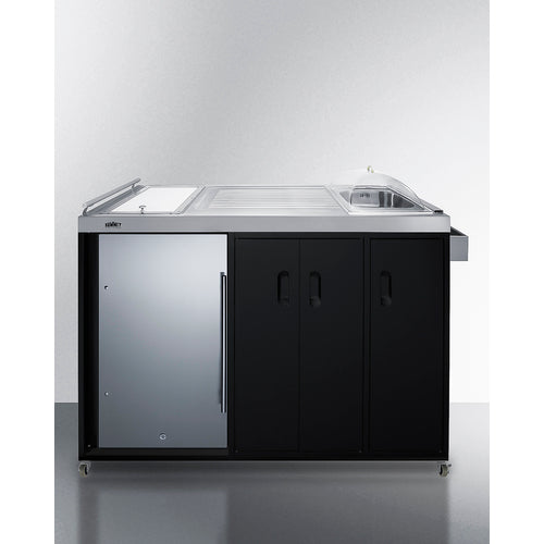 Mobile Outdoor Kitchenette With Refrigerator, Sink, Storage Cabinet, And Slide-Out Waste Bins - CARTOS54RS Summit