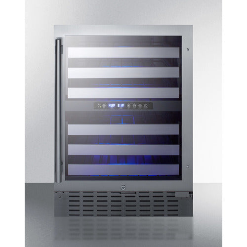 Dual Zone Built-In Wine Cellar With Seamless Ss Trimmed Glass Door, Full Extension Shelves, Digital Thermostat, And Stainless Steel Cabinet - SWC532BLBISTCSS Summit