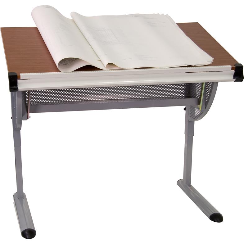 Adjustable Drawing and Drafting Table with Pewter Frame - Flash Furniture