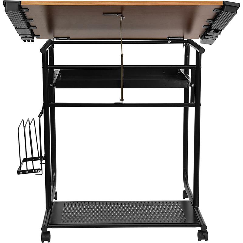Adjustable Drawing and Drafting Table with Black Frame and Dual Wheel Casters - Flash Furniture