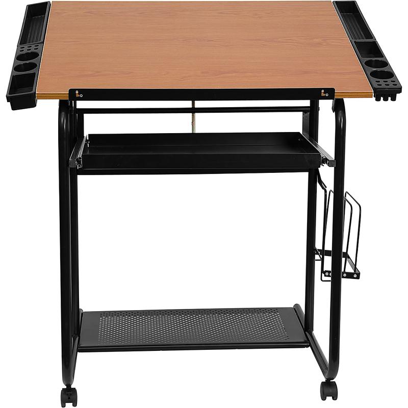 Adjustable Drawing and Drafting Table with Black Frame and Dual Wheel Casters - Flash Furniture